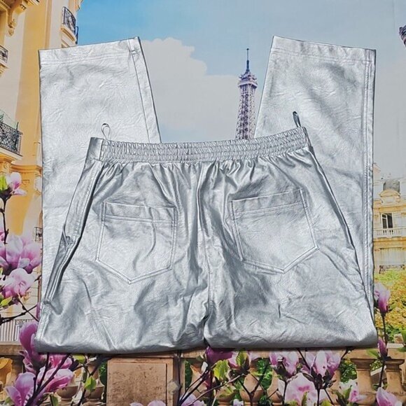 Ozai N Ku Silver Metallic High Waist Jeans Size XL New - Picture 9 of 10